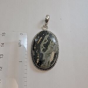 Necklace Pendant Kambaba Jasper Oval Handmade Jewelry in Sterling Silver Setting